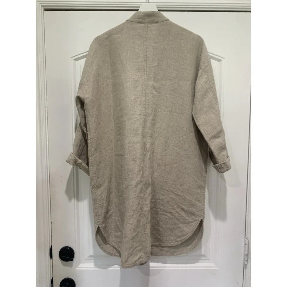 Eileen Fisher Organic Linen Dress Jacket Coat Beige Snap Front Women's S